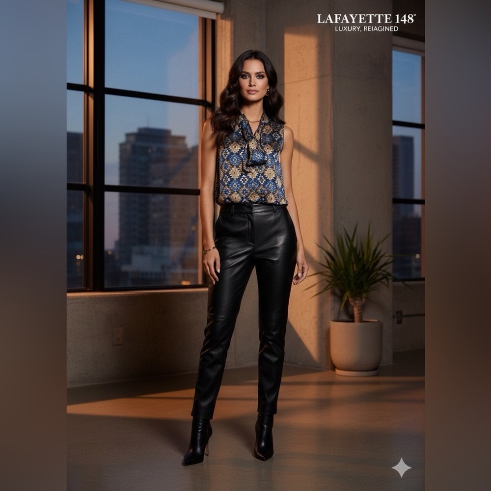 Lafayette 148 New York Abbie Aztec Artistry Silk Sleeveless Geometric Top size S
